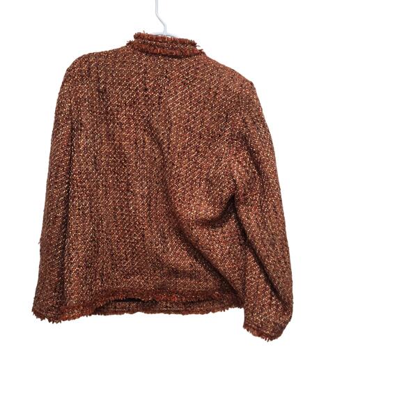 Chicos jacket womens size xl 3 orange red tweed falled for fall saraih fringe - Picture 2 of 8